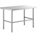 A white rectangular table with metal legs.