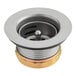 A 1 1/2" stainless steel sink drain with strainer and metal nut.