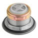 A close-up of a metal 1 1/2" Basket Drain with Strainer and metal cap.