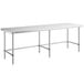 A Regency stainless steel work table with an open base.