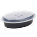 A black plastic container with a clear lid.