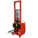 a red and black forklift