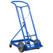 A blue Wesco hand truck with rubber wheels and casters.