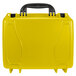 A yellow Defibtech watertight hard case with black handles.