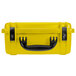 A yellow watertight hard case with black handles.