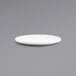 A close up of a Front of the House white porcelain flat plate with a small rim.