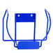 A blue metal HeartSine wall mount with two holes.