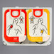 A package of Physio-Control Adult and Child AED electrode pads with images of a man and a child.