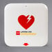 A white square lid with a red heart and a lightning bolt.