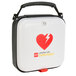 A white semi-rigid case with a red heart on it.
