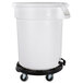 Carlisle 34102202 Bronco 20 Gallon / 320 Cup White Round Mobile Soak and Brine Bucket with Dolly, Faucet & Snap-On Lid