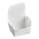 A white paper box with a fold out top.