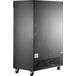 An Avantco black indoor ice merchandiser cabinet with wheels.