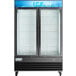 An Avantco black indoor ice merchandiser with two glass doors.