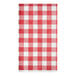 A red and white gingham patterned 2-ply dinner napkin.