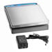 A grey AvaWeigh digital portion scale with a black power supply and plug.