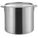 A large silver aluminum Choice stock pot with a lid.