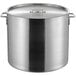 A large stainless steel Choice stock pot with a lid.