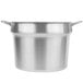 A close-up of a stainless steel Vollrath double boiler inset.