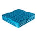 A blue plastic 16-compartment tilted cup rack.