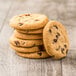 A stack of Rich's preformed chocolate chip cookies.