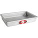 A silver rectangular baking pan.