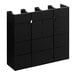 A black metal San Jamar countertop organizer with four compartments.
