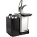 A San Jamar stainless steel condiment dispenser with portion cup dispenser on a counter.