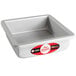 A silver square Fat Daddio's anodized aluminum cake pan.