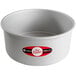A white Fat Daddio's round cake pan with a red logo.