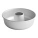 A white round Fat Daddio's ring cake pan with a hole in the middle.