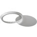A silver Fat Daddio's round tart pan with a removable bottom.