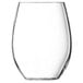 An Arcoroc clear SAN plastic stemless wine glass.