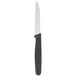 A Victorinox paring knife with a black handle.