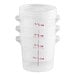 A stack of three Cambro translucent plastic food storage containers with lids.