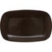 A brown rectangular platter with a black rim.