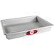 A rectangular silver baking pan with a removable bottom.