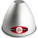 A silver Fat Daddio's round cake pan with a cone-shaped container on top.