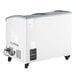 A white Galaxy curved top display freezer on wheels.