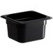 A black square Vigor polycarbonate food pan with a lid.