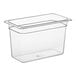 A Vigor clear polycarbonate rectangular food pan with a lid.