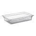 A Vigor clear polycarbonate food pan on a counter.