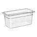 A Vigor clear plastic food pan with a lid.