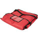 An American Metalcraft red nylon pizza delivery bag with black straps and a zipper.