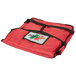 a red pizza bag with black straps