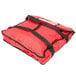 An American Metalcraft red nylon pizza delivery bag with black straps and a zipper.
