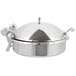 A Vollrath stainless steel round chafer with a lid.
