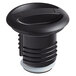 A close-up of a black plastic twist lid with a white rubber ring.