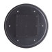 A black circular Lancaster Table & Seating Excalibur table top with a square in the center and screw holes.