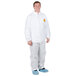 A man wearing a white Cordova disposable coverall suit.